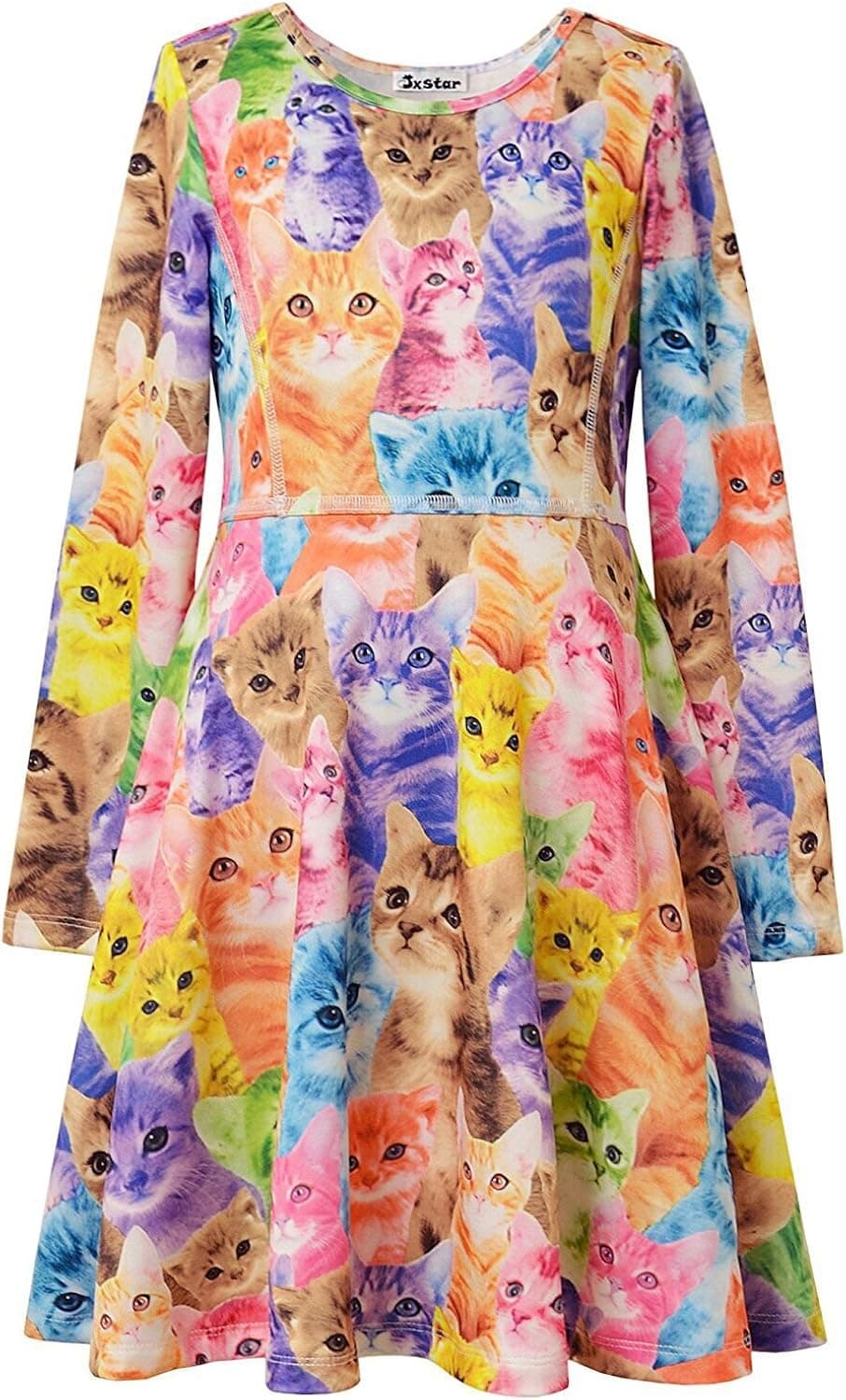 Jxstar Girls Long Sleeve Desss Kid Cat Unicorn Floral Print Outfits