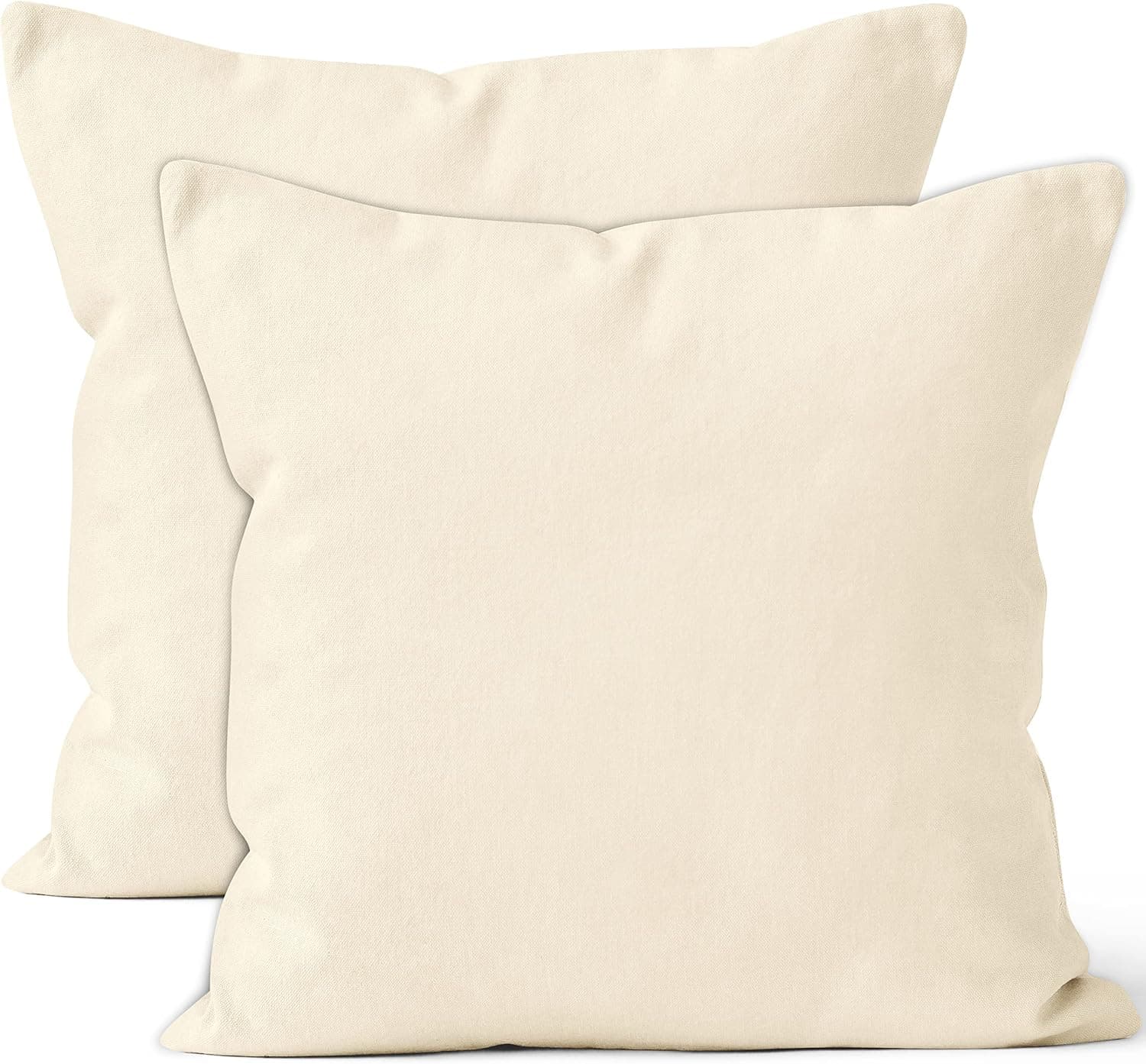 Encasa Homes Throw Pillow Cover 2pc Set - Natural - 24 x 24 inch Solid Dyed Cotton Canvas Square Accent Decorative Cushion Case for Couch Sofa Chair Bed & Home Only Covers