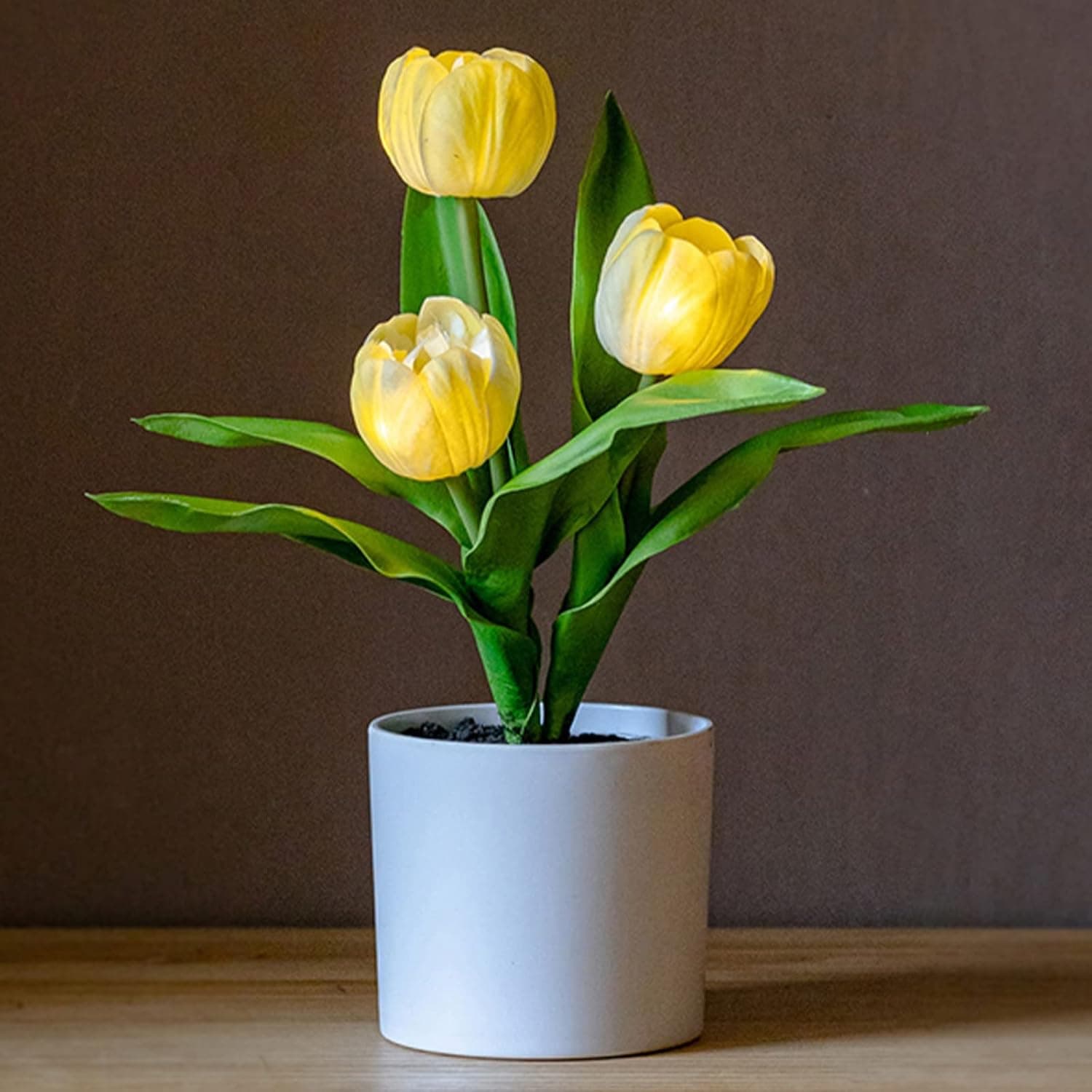 Minidiva Tulip Lamp Artificial Flowers with LED Light, Simulation Tulip Night Light with Vase, Real Touch Table Lamp for Home Decor, Wedding Arrangements, Gift for Party, Battery Powered, Yellow