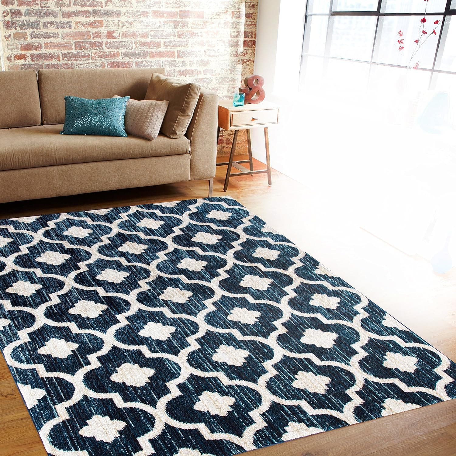 Modern Moraccan Trellis Blue Soft Area Rug 3'3" x 5' (New)