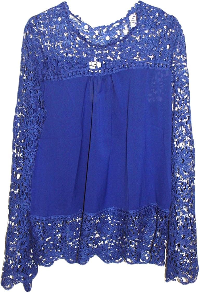 Cutiefox Women's Oversized Lace Crochet Chiffon Shirts Blouse Tops