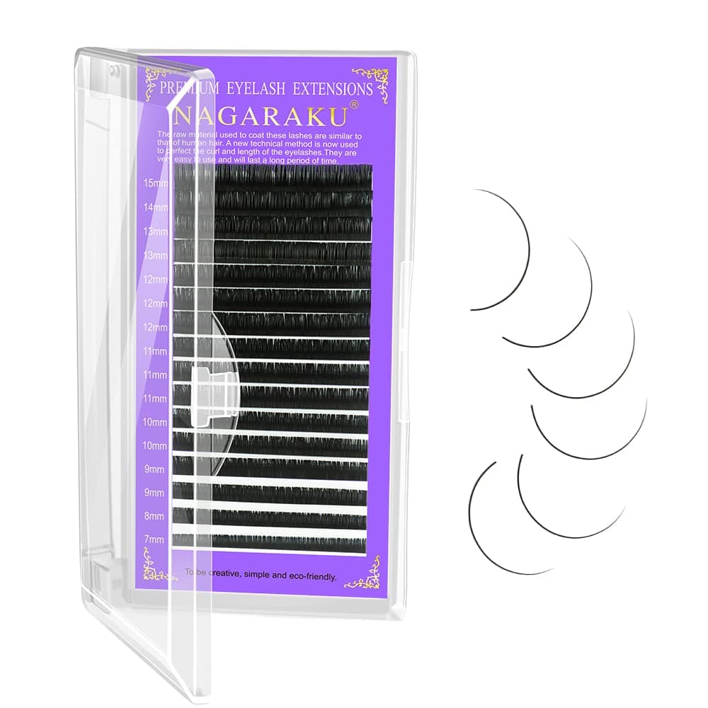 NAGARAKU 5 Trays Eyelash Extensions Individual Lashes 0.07mm D curl 11/12/13/14/15mm in 1 pack Classic Soft Natural Professional Faux Mink 16 rows