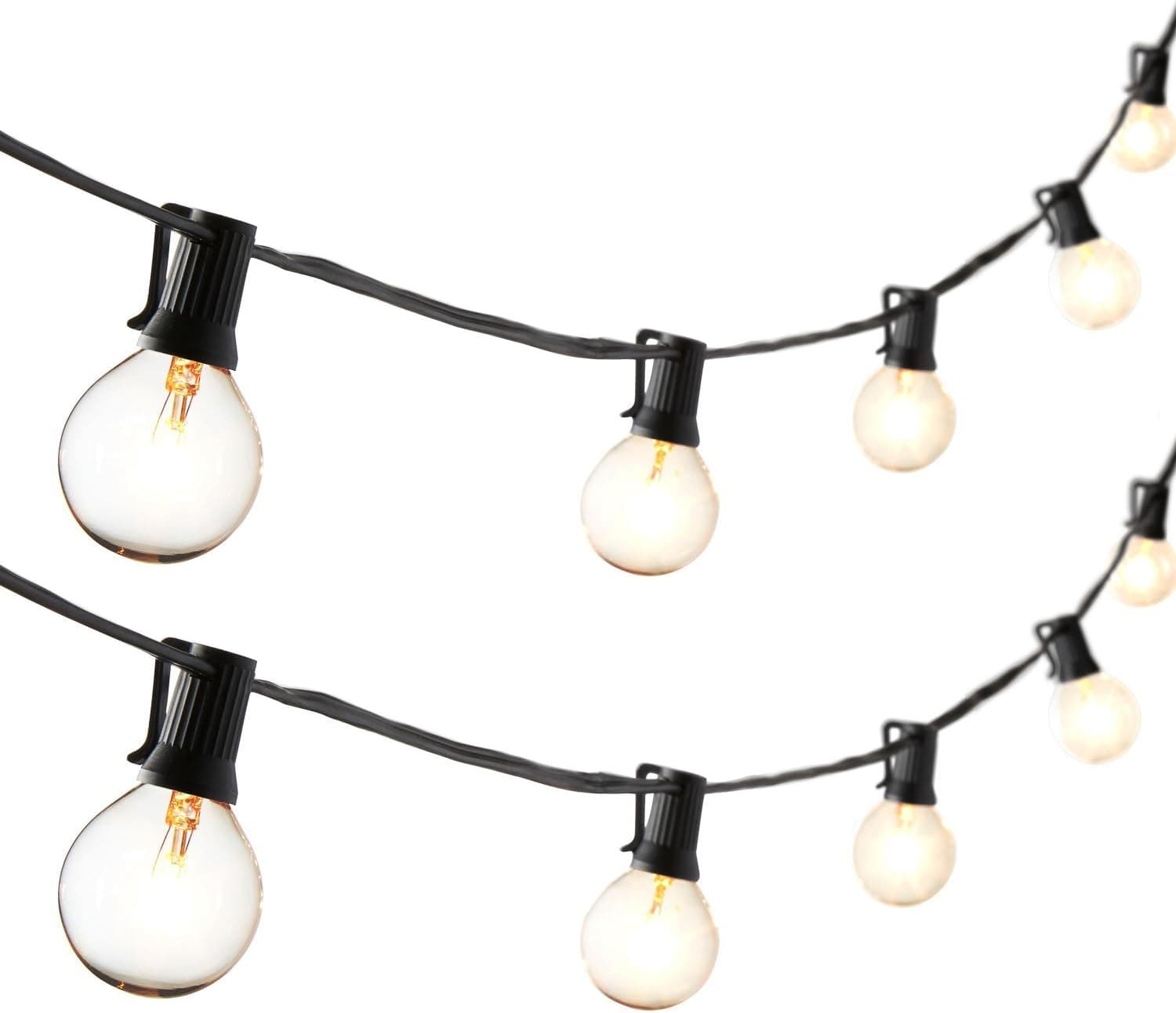 G16.5 Classic Black 54 Foot String Light with 50 Clear Globe Bulbs, Connectable, UL Listed, Indoor and Outdoor Use, Bulbs Included, Fuse Replacements Included