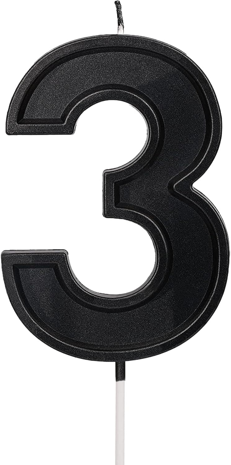 LUTER 3.94 Inches Oversized Birthday Candles Black Birthday Cake Candles Number Candles Cake Topper Decoration for Wedding Party Kids Adults, Number 3