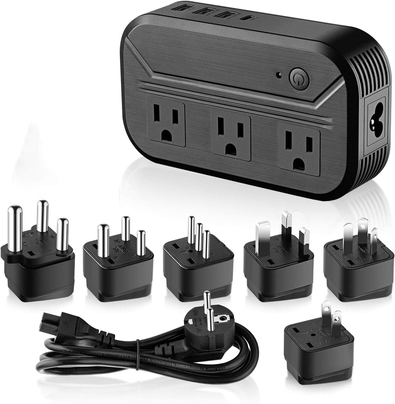 Voltage Converter 2300W Power Step Down 220V to 120V Universal Travel Adapter Power Converter Power Transformer w/3 AC outlets 3USB Ports 1 Type-C International Plug Converters Over 180 Countries
