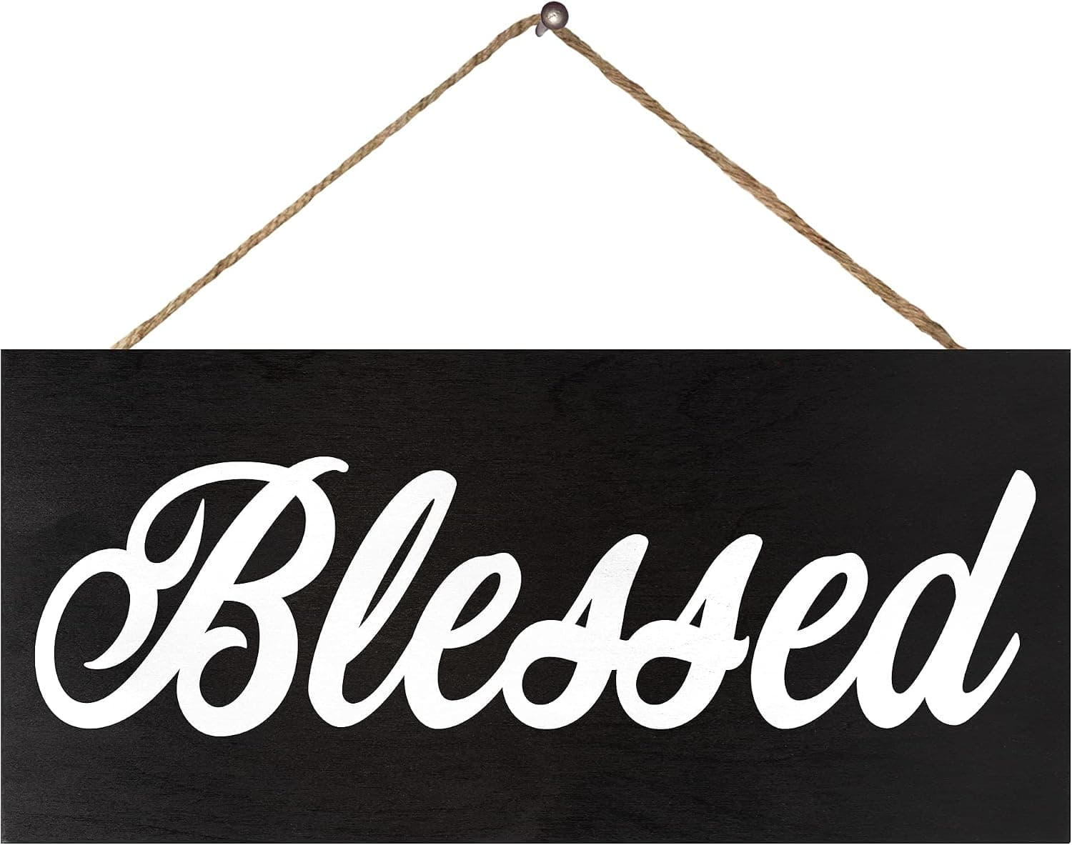 JennyGems Blessed Script Sign, Blessed Wall Art, Farmhouse Decor, Inspirational Quote, Motivational 13 x 6 Hanging Wooden Sign, Black