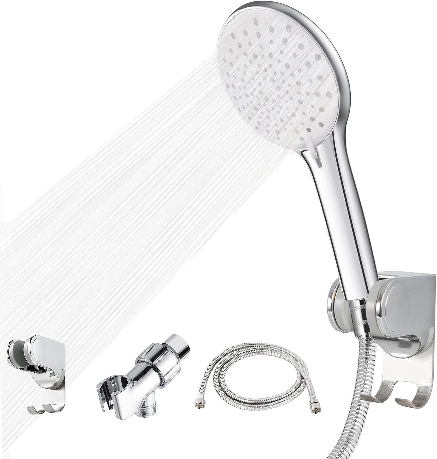 Handheld Shower Head 3-Setting with Strong Jet Sprayer Function- 4.5-inch Handheld Rain Shower head with Hose, shower arm holder, wall mount bracket- Powerful Shower Spray