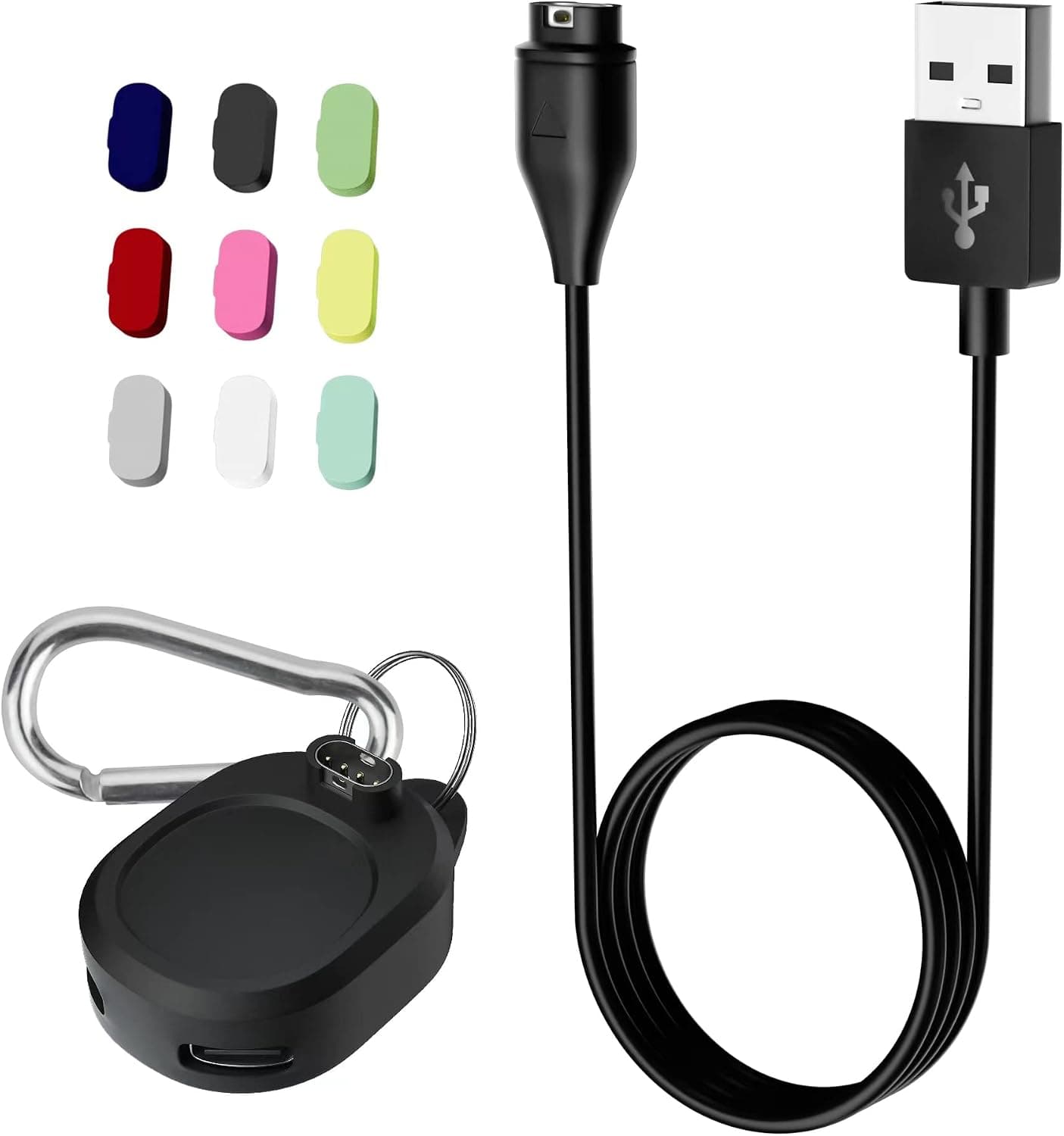 GLDRAM Watch Charger Kit for Garmin, 3.3 ft USB Charging Cable Stand Station for Garmin Fenix 7/7S/7X, Venu 2, Forerunner 945/955, Two-Port Type-C Adapter, 9 Charging Port Covers, Anti-Lost Buckle