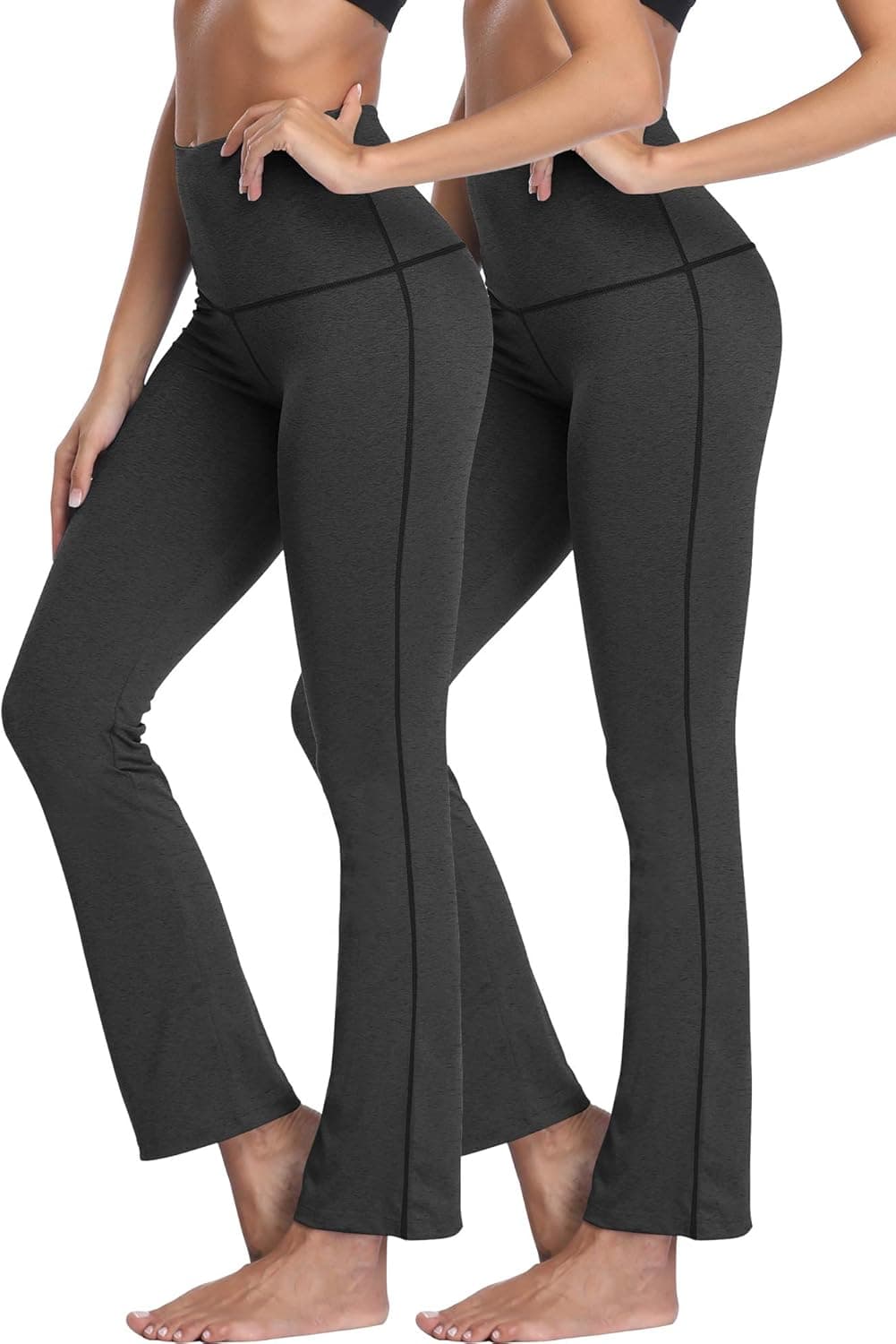 Neleus Women's 2 Pack Tummy Control High Waist Yoga Pants Bootleg Flare Pants Inner Pocket,105,Black,L