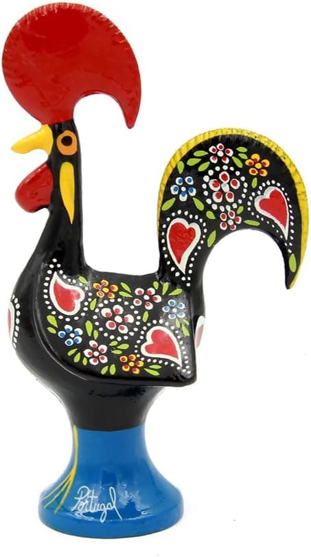 Traditional Aluminum Portuguese Good Luck Rooster Galo de Barcelos (Black, 5.5" Tall) - Made in Portugal
