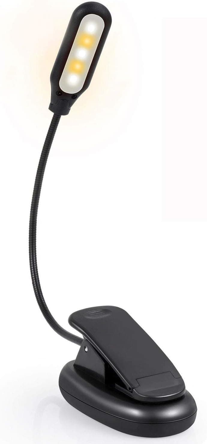 Led Clip Book Light, Jhua USB Reading Light (NOT Rechargeable) with 3 Brightness Eye-Care in Bed, Flexible Adjustable Neck, Soft Padded Clamp Warm Lamp Portable for Bookworms & Kids Travel (Black)