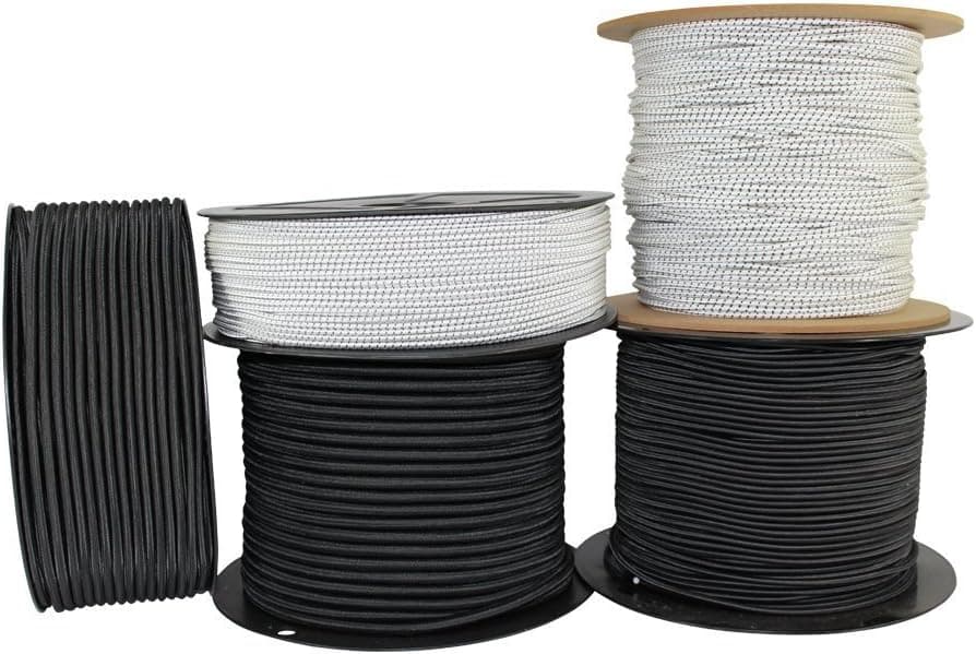 SGT KNOTS ReadyGear Shock Cord - Affordable Elastic Rope for Bungee Straps, Hammocks, Crafting Projects & More (1/4" x 10ft, White w BlackFleck)