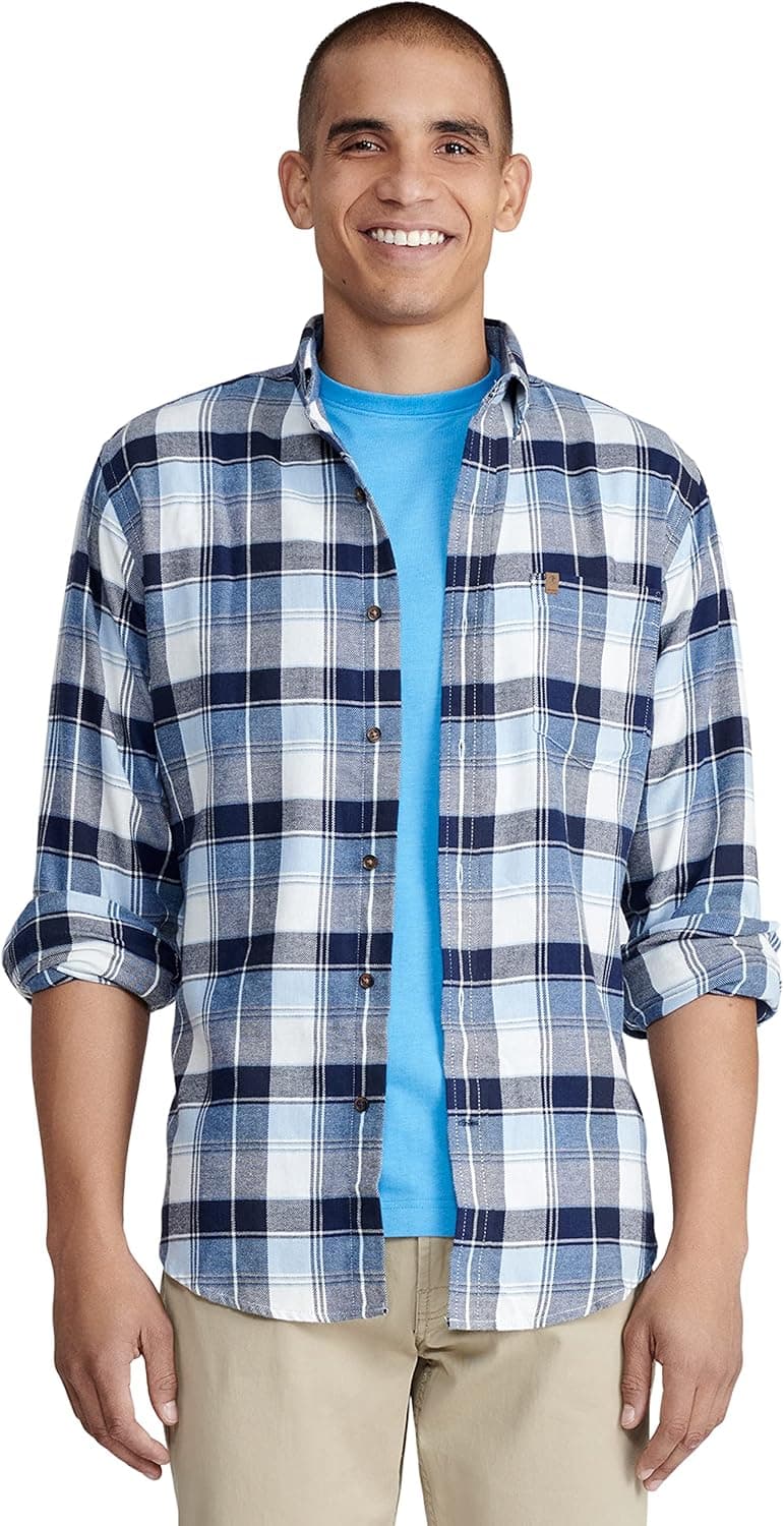 IZOD Men's Stratton Flannel Long Sleeve Button Down Shirt, Club Blue, X-Large