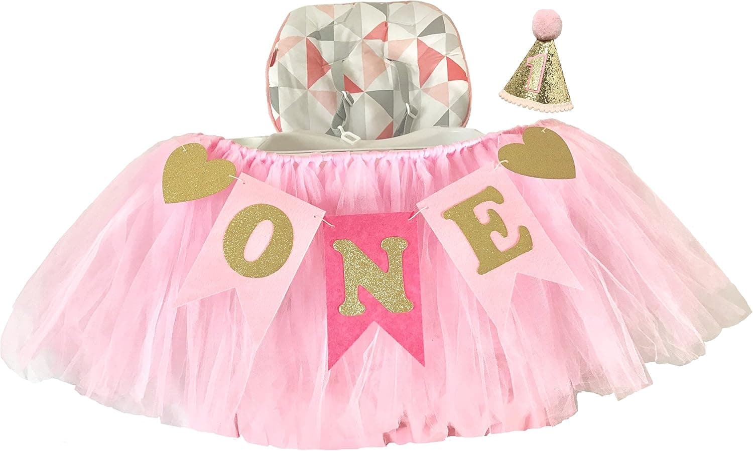 Corbase Just a Skip Away 1st Birthday Baby Girl High Chair Tutu with Birthday Hat and Banner Party Decoration