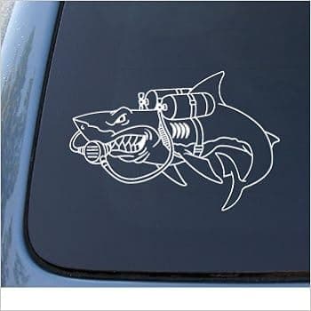 SCUBA SHARK - Diving - Vinyl Car Decal Sticker #1329 | Vinyl Color: White