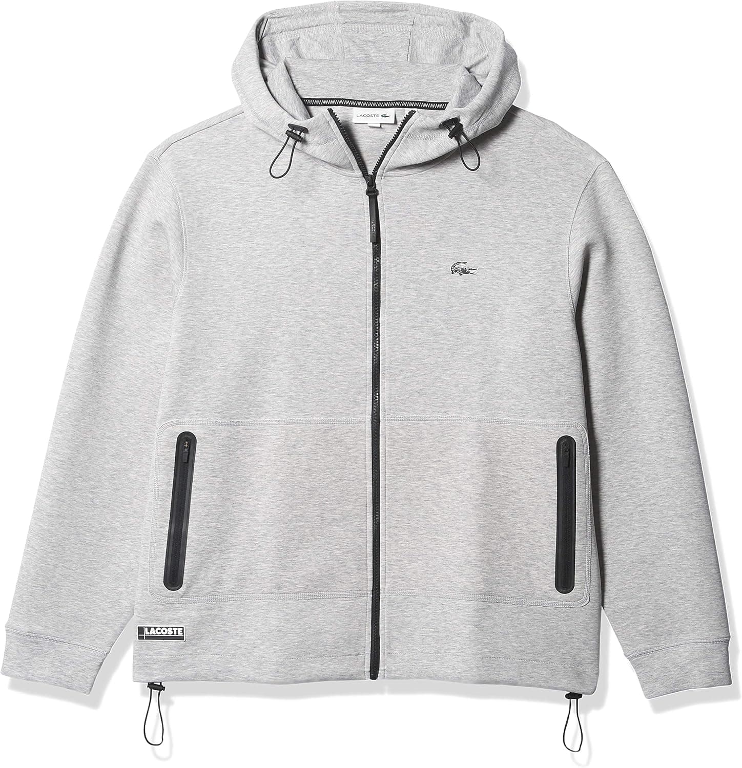 Lacoste Men's Long Sleeve Full Zip Drawstring Hoodie Sweatshirt, Silver Chine, L