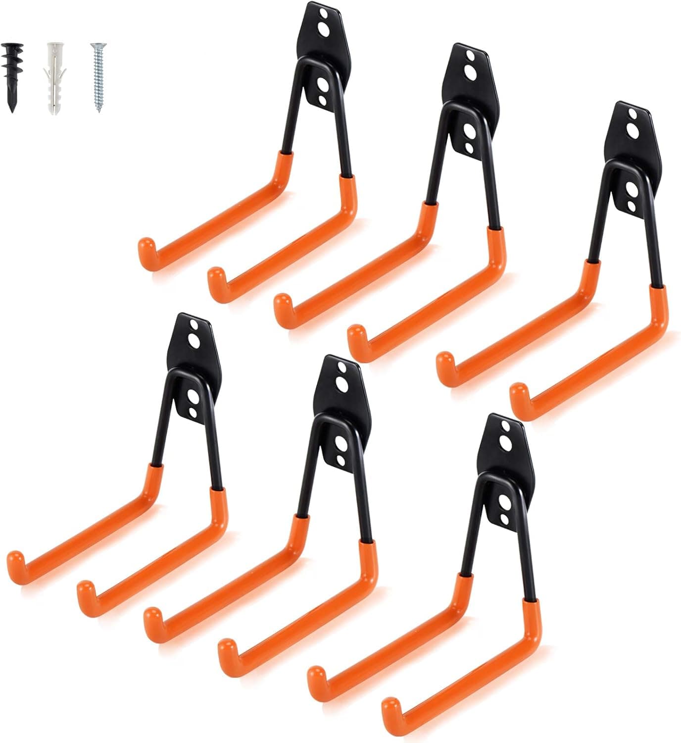 AOBEN Garage Hooks Heavy Duty, Steel Garage Storage Hooks, Utility Tool Hangers and Combinable Wall Mount Garage Hooks for Organizing Ladder, Hold Chairs, Heavy Tools (Medium U, 6 Pack)