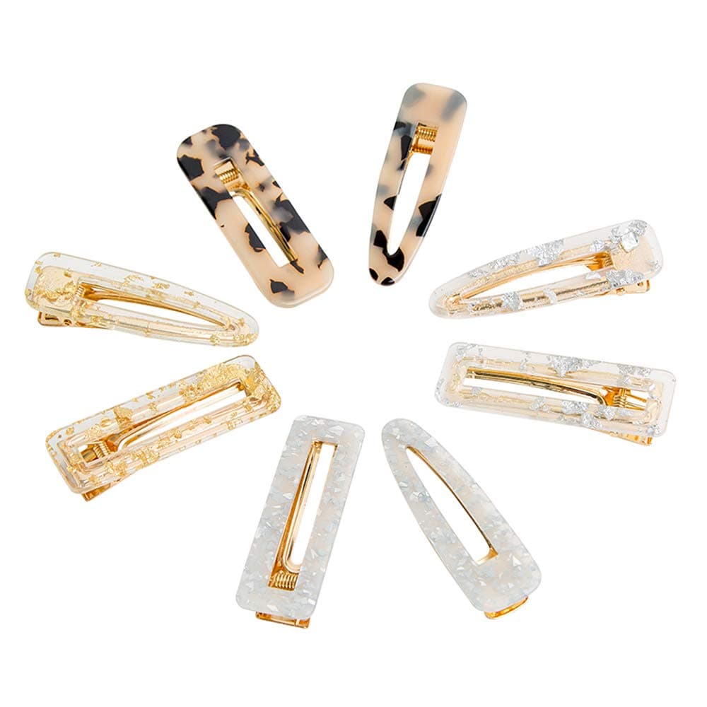Resin Hair Barrettes Snap Hair Clips Hollow Acrylic Clip Barrette Fashion Leopard Hair Accessories for Lady Women, Clear Yellow Transparent Ivory White (8 PACK)