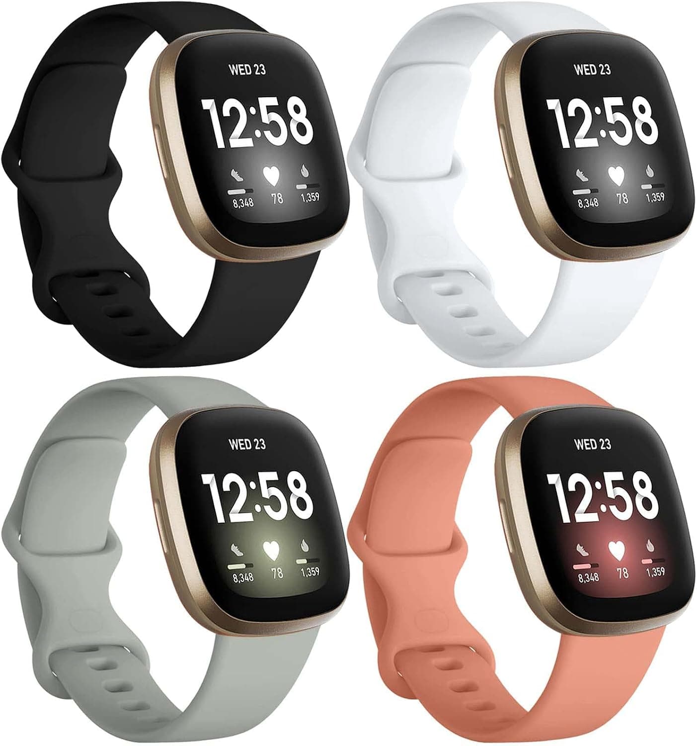 uEmoh Bands Compatible with Fitbit Sense/Versa 3/ Versa 4/ Sense 2, Soft TPU Sport Wristbands Replacement for Fitbit Versa 3/4 Sense 2 Bands for Men Women