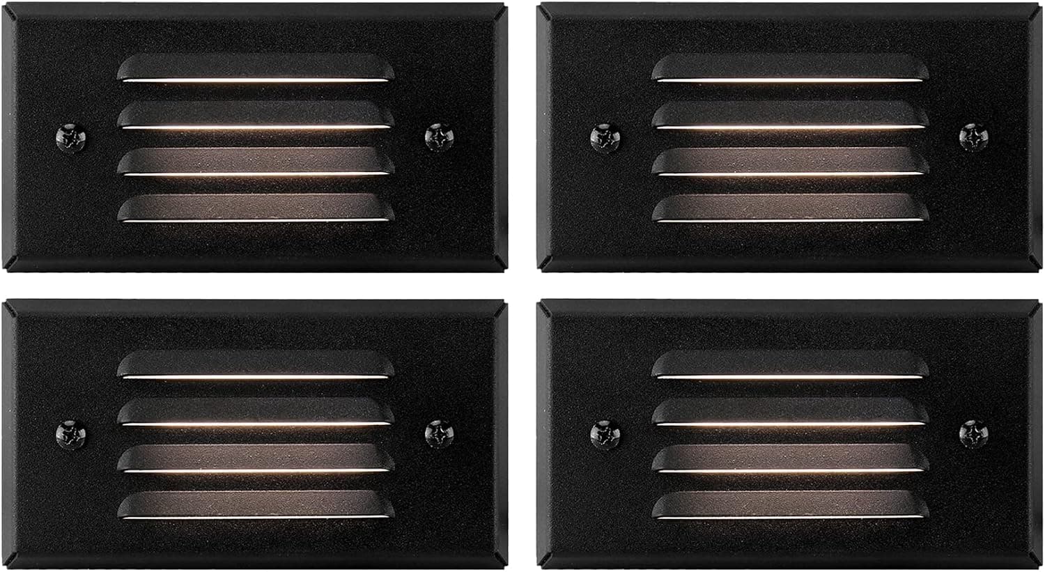 GKOLED 12V 3W Surface Mount Low Voltage LED Step Light with Horizontal Louver Faceplate for Steps Decks Pathway Yard Stairs Fences, IP65 Rated for Outdoor Waterproof, Ideal for Wet Locations (4 Packs)