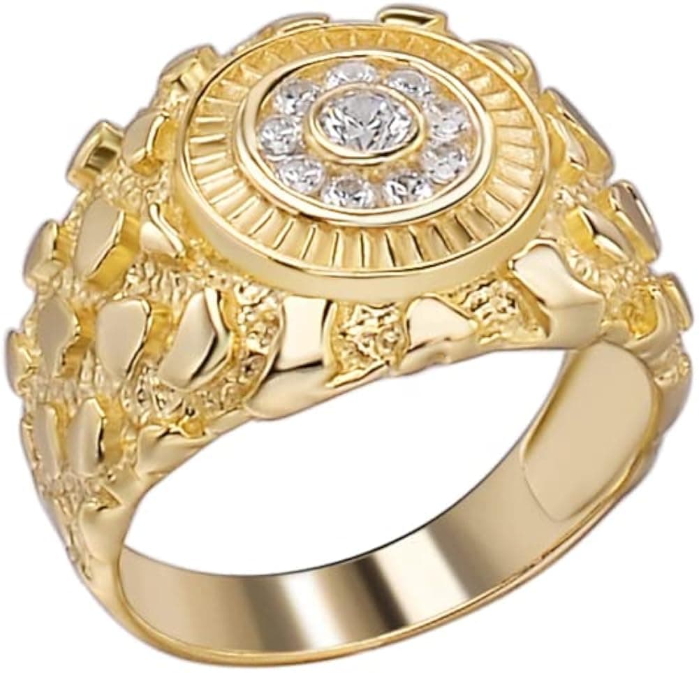 Men's 0.5ct Moissanite Ring - 14k Gold Vermeil Solid 925 Sterling Silver Cluster Nugget Ring - Iced Hip Hop Nugget Men's Ring Sizes 6-13 - Real Moissanite Stones