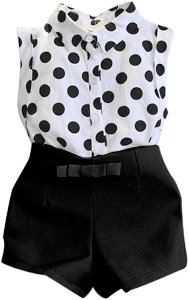 FEITONG Girls Lace T-Shirt+Stripe Shorts Set (Age:2-3Y, Black)