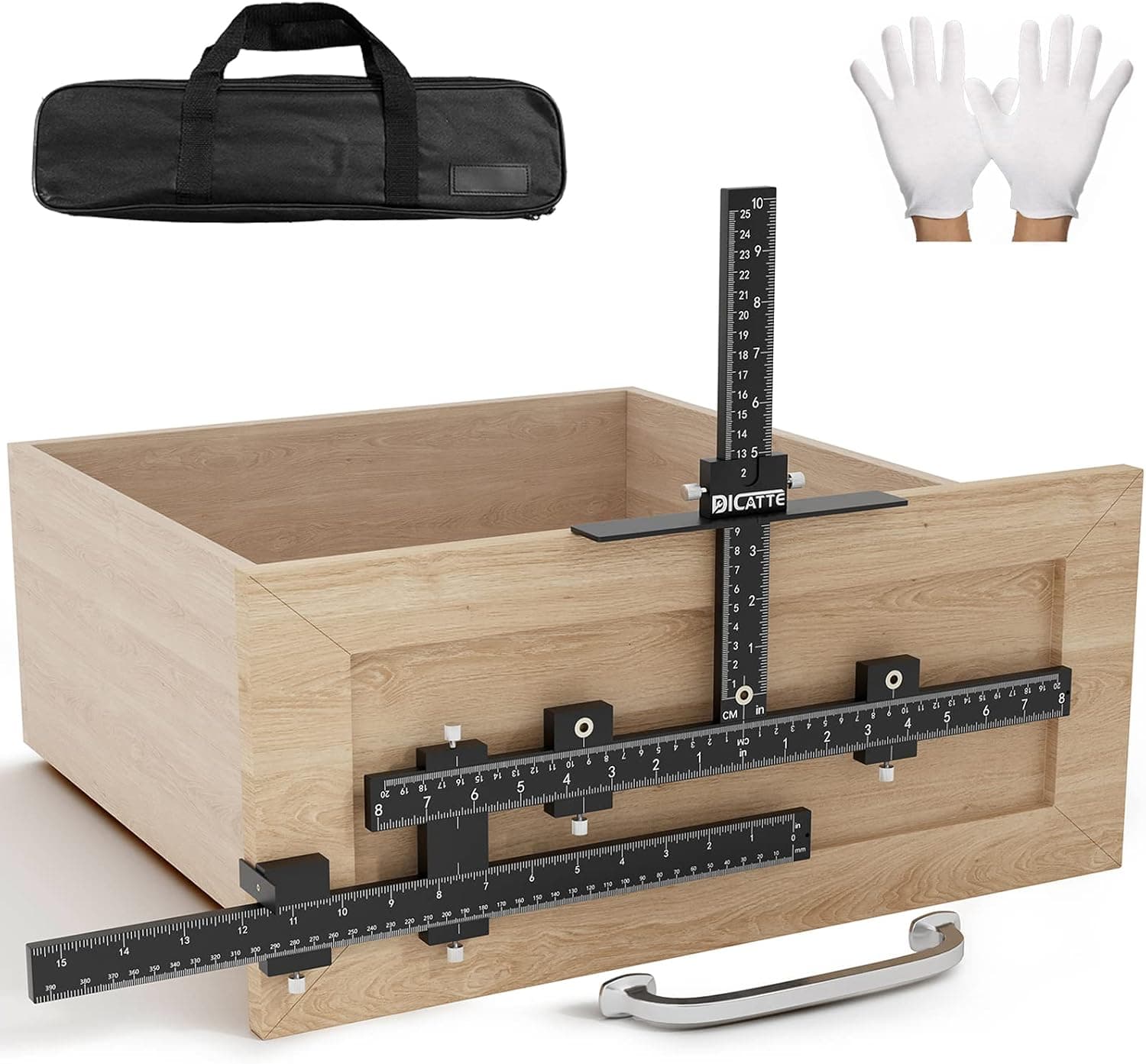 DICATTE Cabinet Hardware Jig with Extensions for Oversized Handles, Thickened Aluminum Alloy Cabinet Handle Jig，Drilling Templates Jig Tool，For Fast&Accurate Installation Of Door And Drawer Knobs