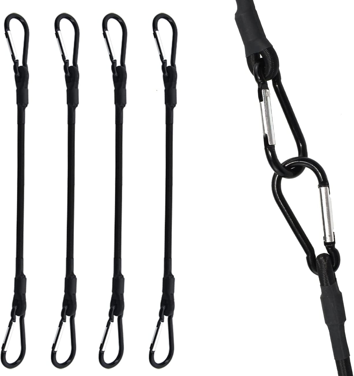SDTC Tech 48 Inch Bungee Cord with Carabiner Hook | 4 Pack Superior Latex Heavy Duty Straps Strong Elastic Rope Locks onto Anchor Points of Luggage Rack/Cargo/Camping/RV/Hand Carts etc.