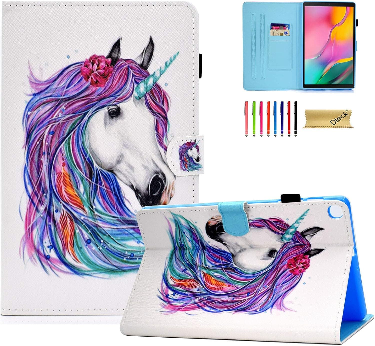 Tab A 10.1 2019 Case SM-T510 - Dteck Slim Lightweight PU Leather Folio Stand Cover Case with Pencil Holder & Card Slots for Samsung Galaxy Tab A 10.1 2019 Release Tablet SM-T510 T515, Unicorn