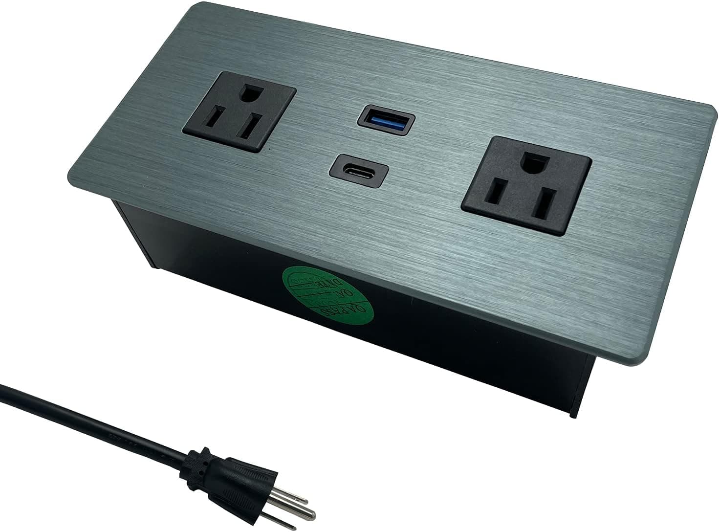 Recessed Power Strip Socket with 2 Power Outlets and USB A,C Ports (Silver Gray)