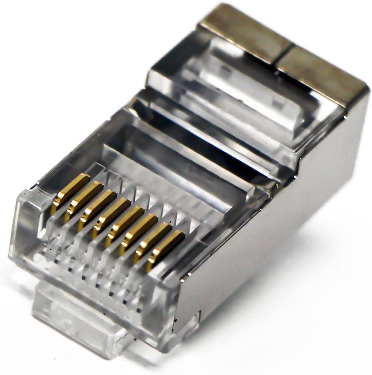 Tupavco TP806 Shielded RJ45 CAT5 CAT5E Crimp Connector (100 Pack Bag) 8P8C STP Ethernet Network Cable Plug Crimp Jack.
