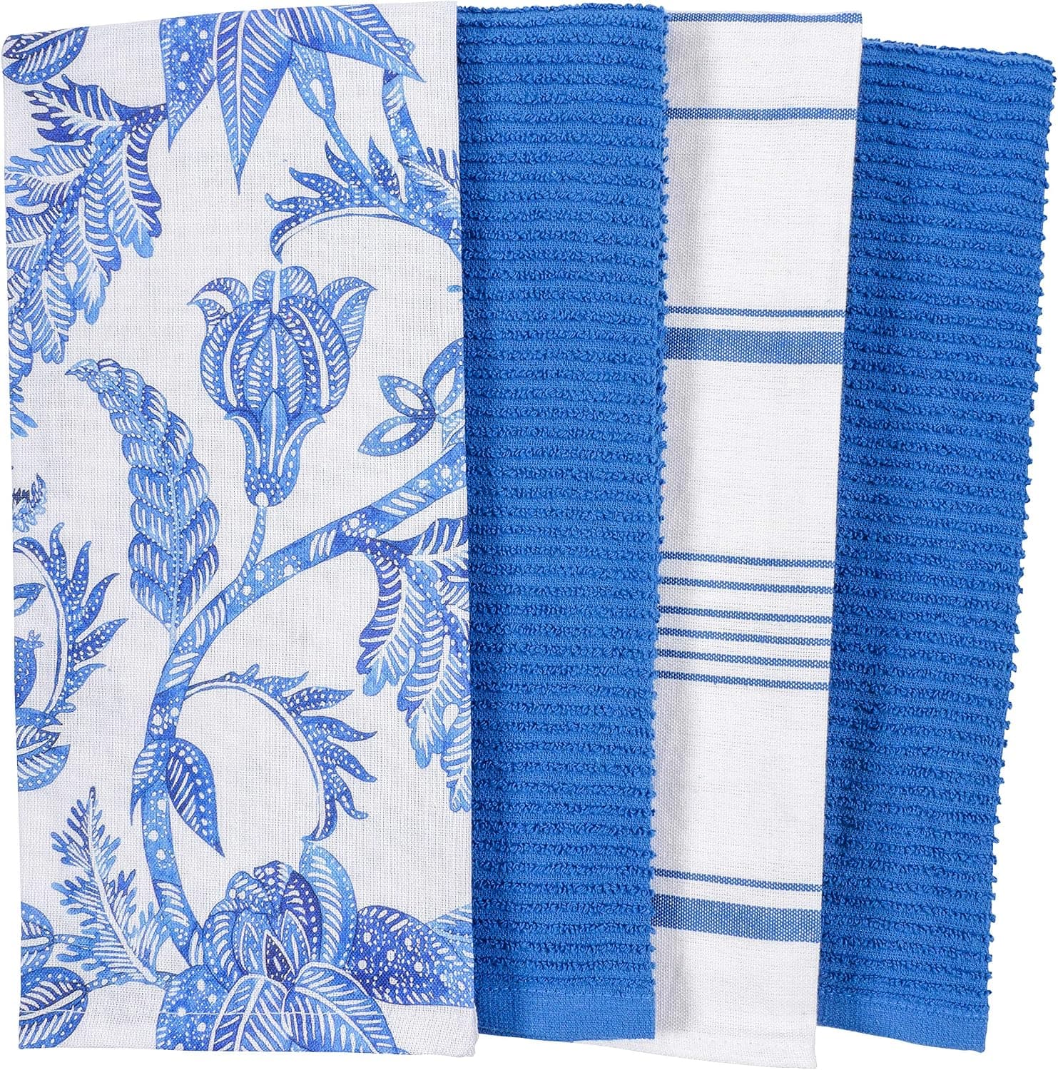 KAF Home Mixed Flat and Terry Printed Dish Towel Set of 4, 100-Percent Cotton, 18 x 28-inch (Batik)