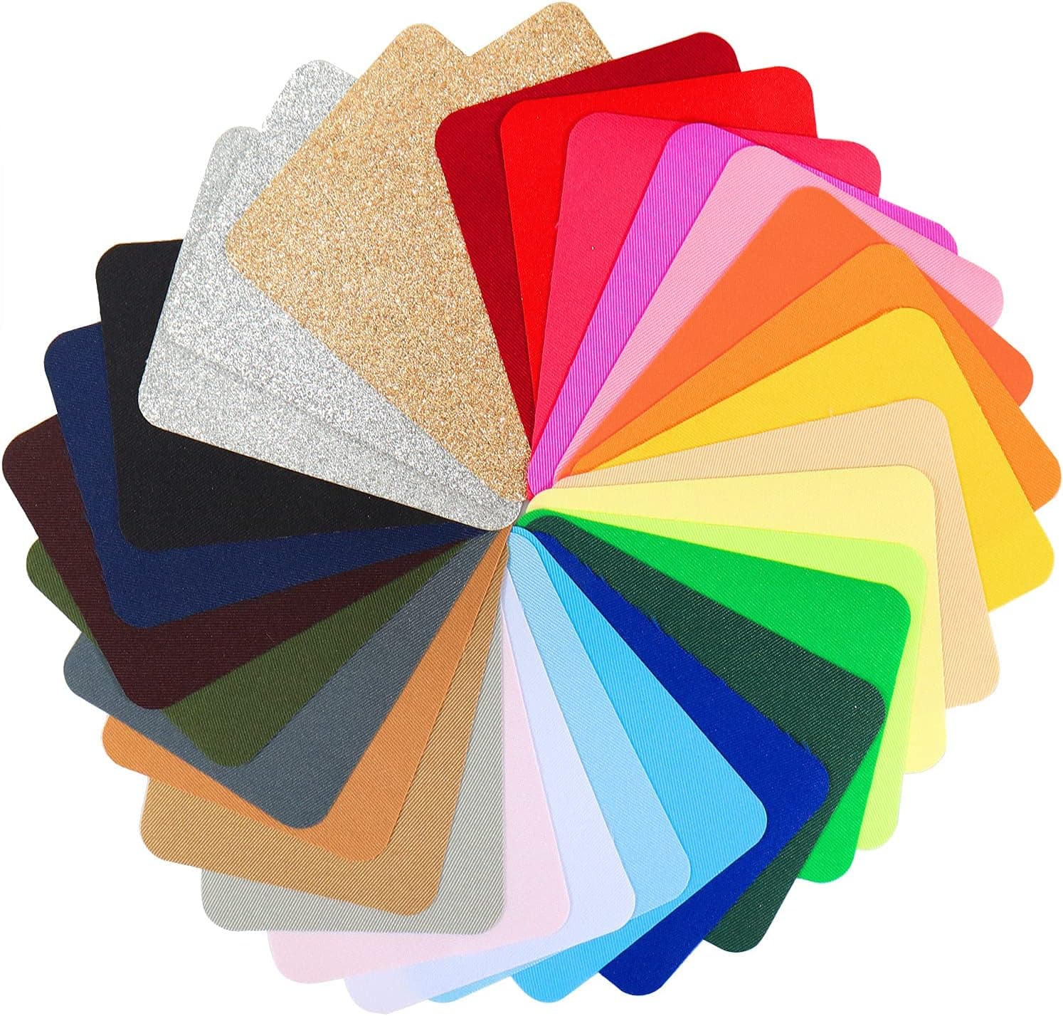 Homiton 30 Pcs Multi Color Iron On Patches for Jackets Jeans, Colorful Clothes Repair Kit with Hot Melt Glue, Clothing Elbow Patches for Holes Decoration, Assorted in 28 Colors(Multi Color)