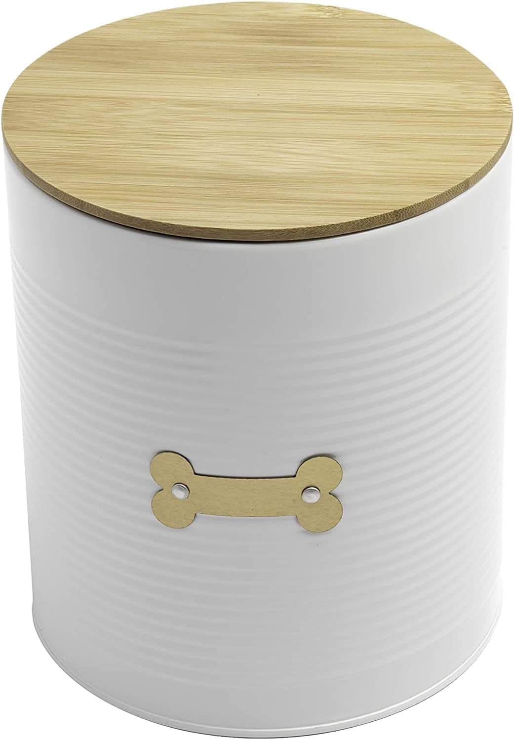 Park Life Designs - Metal Pet Treat Jar with Airtight Lid for Dogs, Cats, Puppies and More, Chic Kitchen Countertop Container for Cookies, Biscuits and Treats (Hector, White, 2.25 Qt)