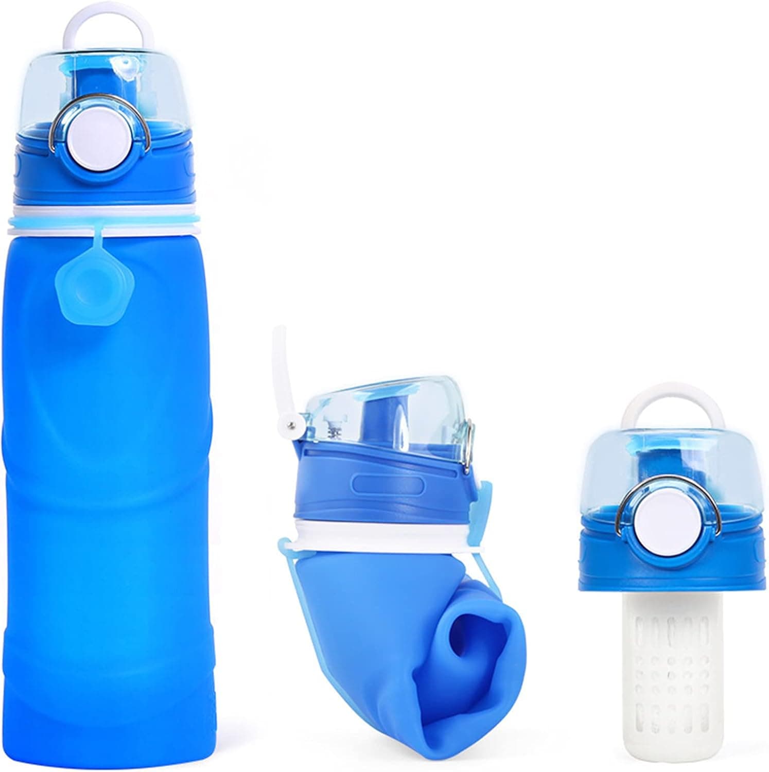 EEZEE Collapsible Water Bottle with Filter for Travel Foldable Leak Proof  Silicone Water Bottle for Outdoor Hiking, Camping, Cycling, 750ml