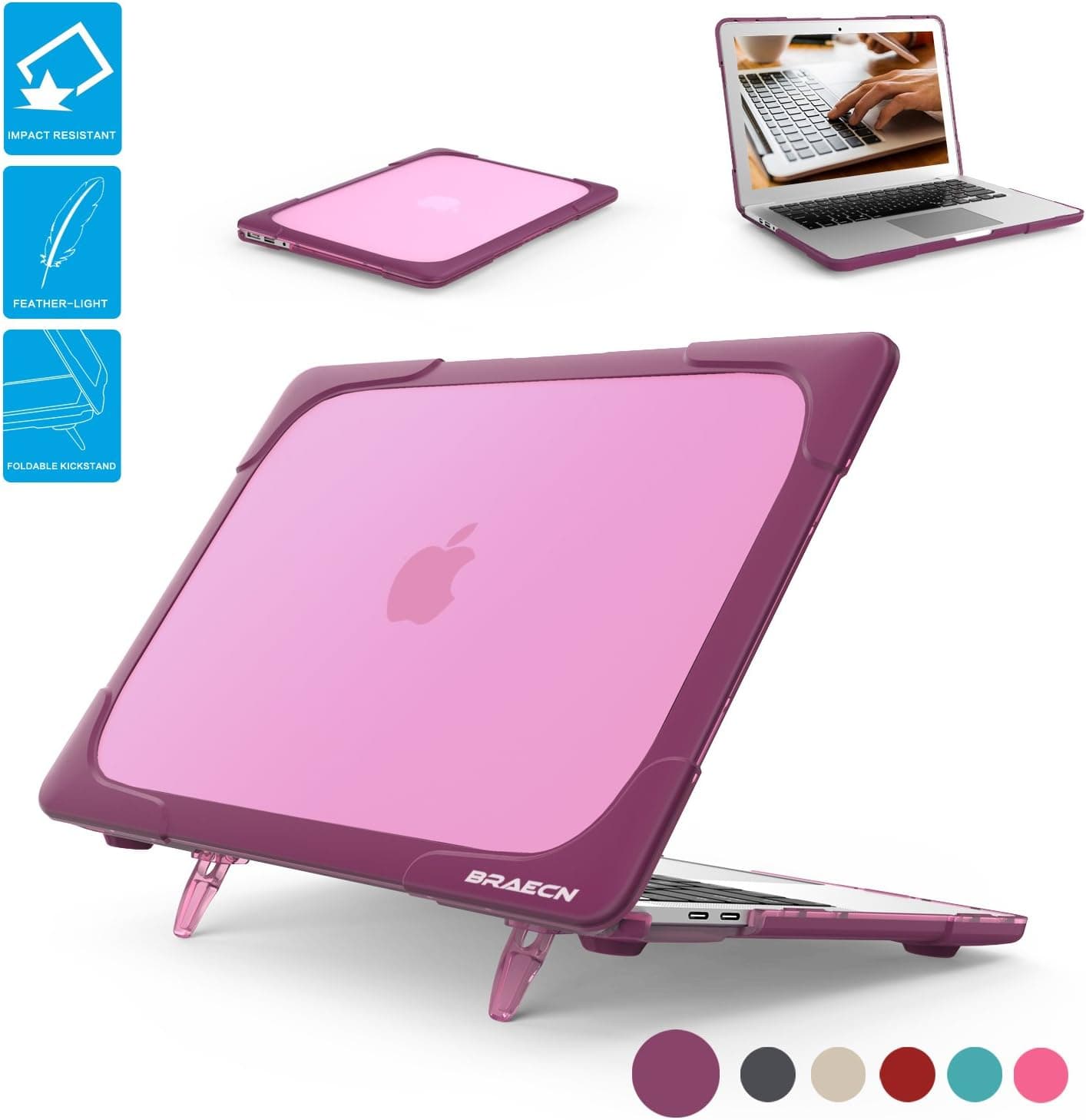 BRAECNstock for MacBook Pro 13 Case 2016 & 2017 [Heavy Duty] Slim Rubberized [Snap on] [Dual Layer] Hard Case Cover with Fold Kickstand for Apple MacBook Pro 13" inch A1706 A1708-Purple