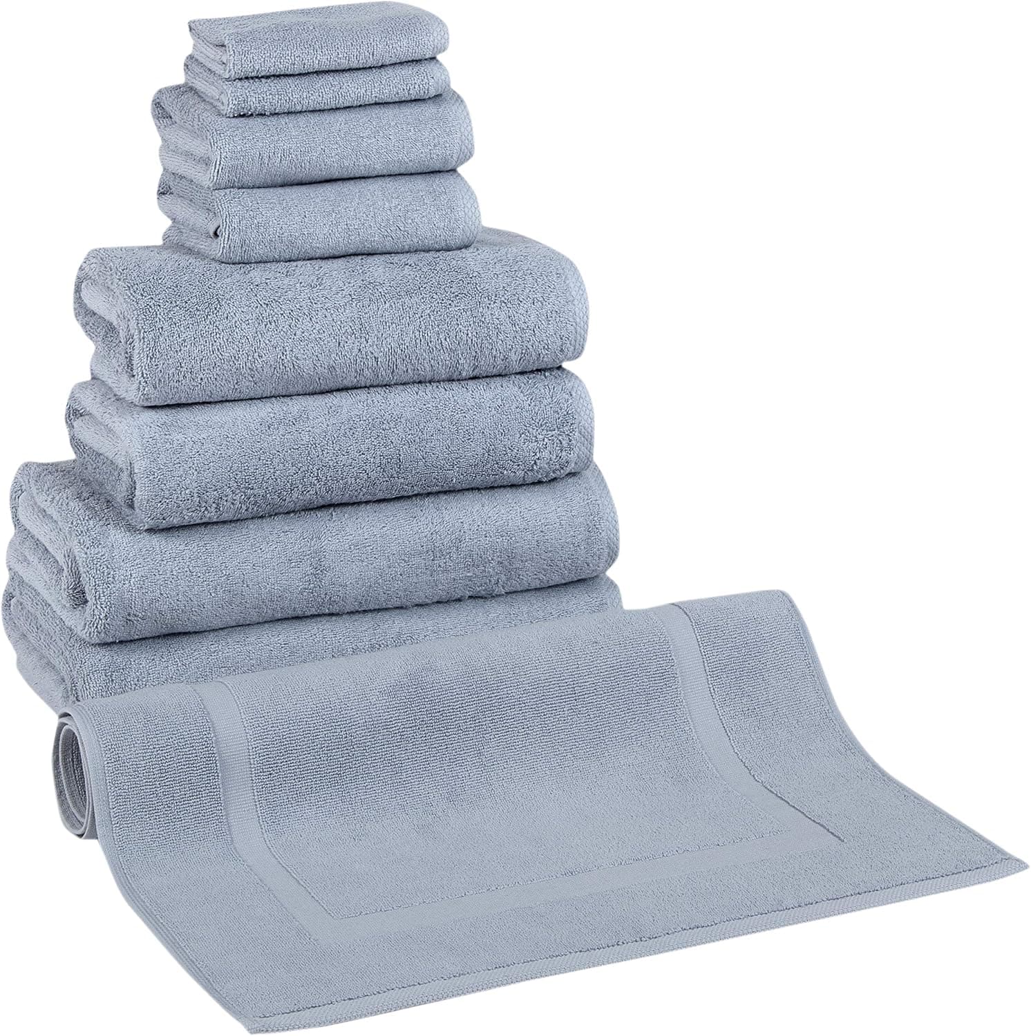 Classic Turkish Towels - Premium Cotton Quick-Dry 9 PC Bath Towel and Bath Mat Set - Soft, Lightweight, Bathroom Towels Made with 100% Turkish Cotton (Blue)