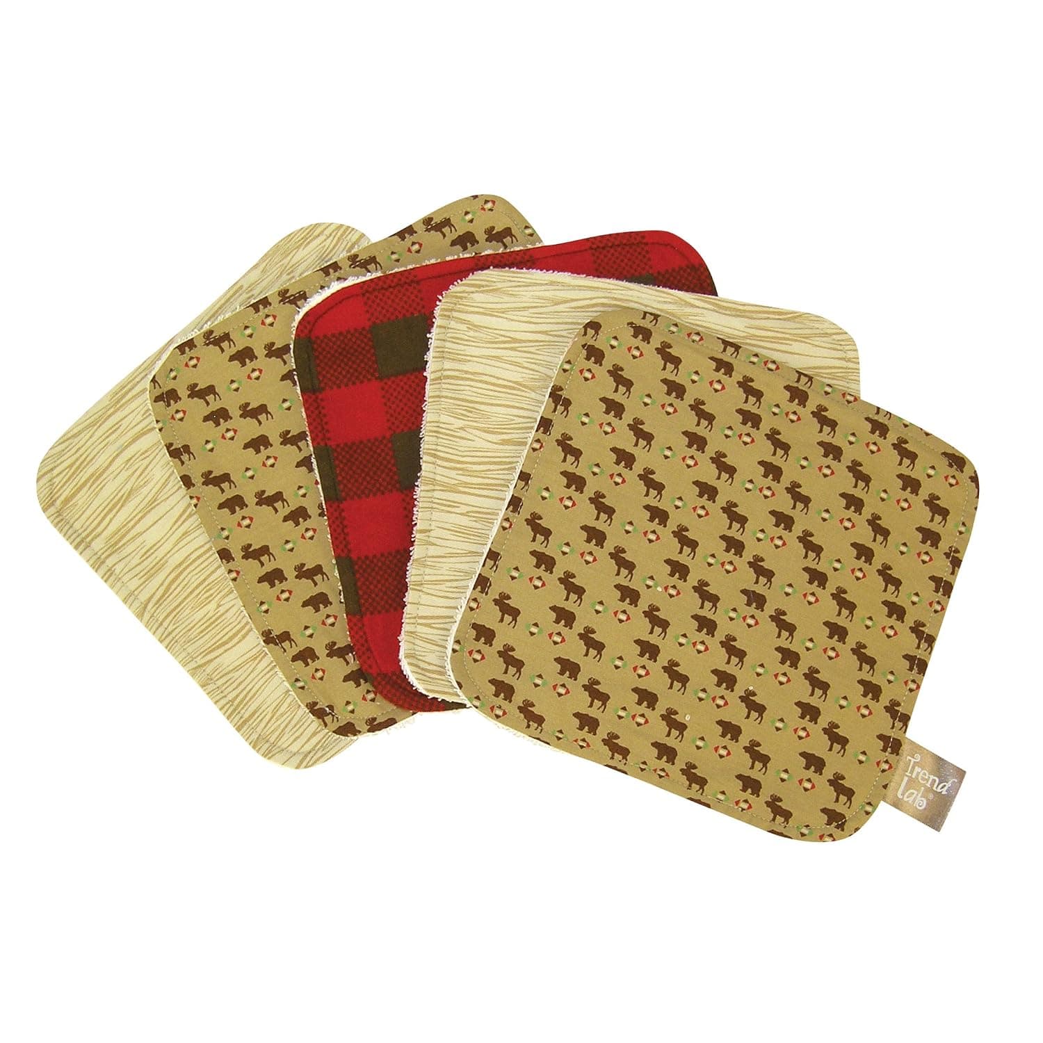 Trend Lab NorthwoodsWash Cloth Set, Red/Tan, 5-Count