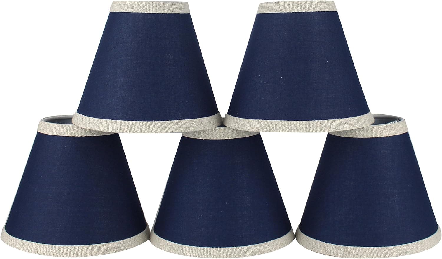 Urbanest Set of 5 Navy Blue 3-inch by 6-inch by 5-inch Cotton Chandelier Shade with Natural Linen Trim