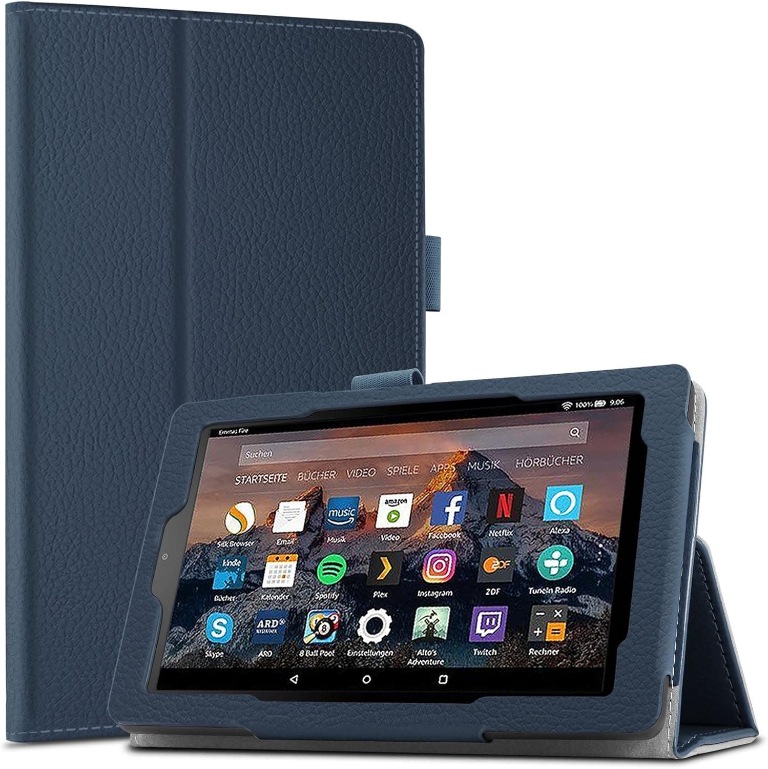 Infiland All-New Fire 7 Tablet Case - Slim Fit Folio Stand Cover Case for For All-New Fire 7 Tablet with Alexa (7th Generation, 2017 release), Navy