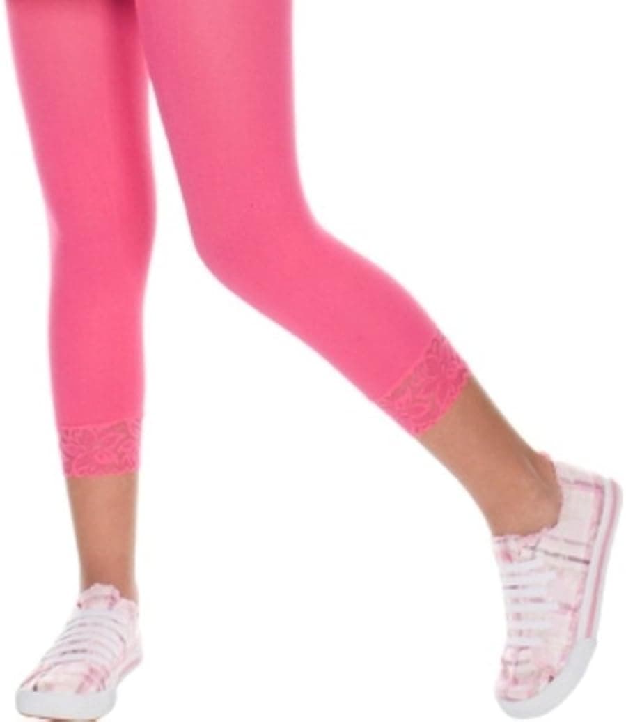 Girls Opaque Nylon Leggings with Lace Trim