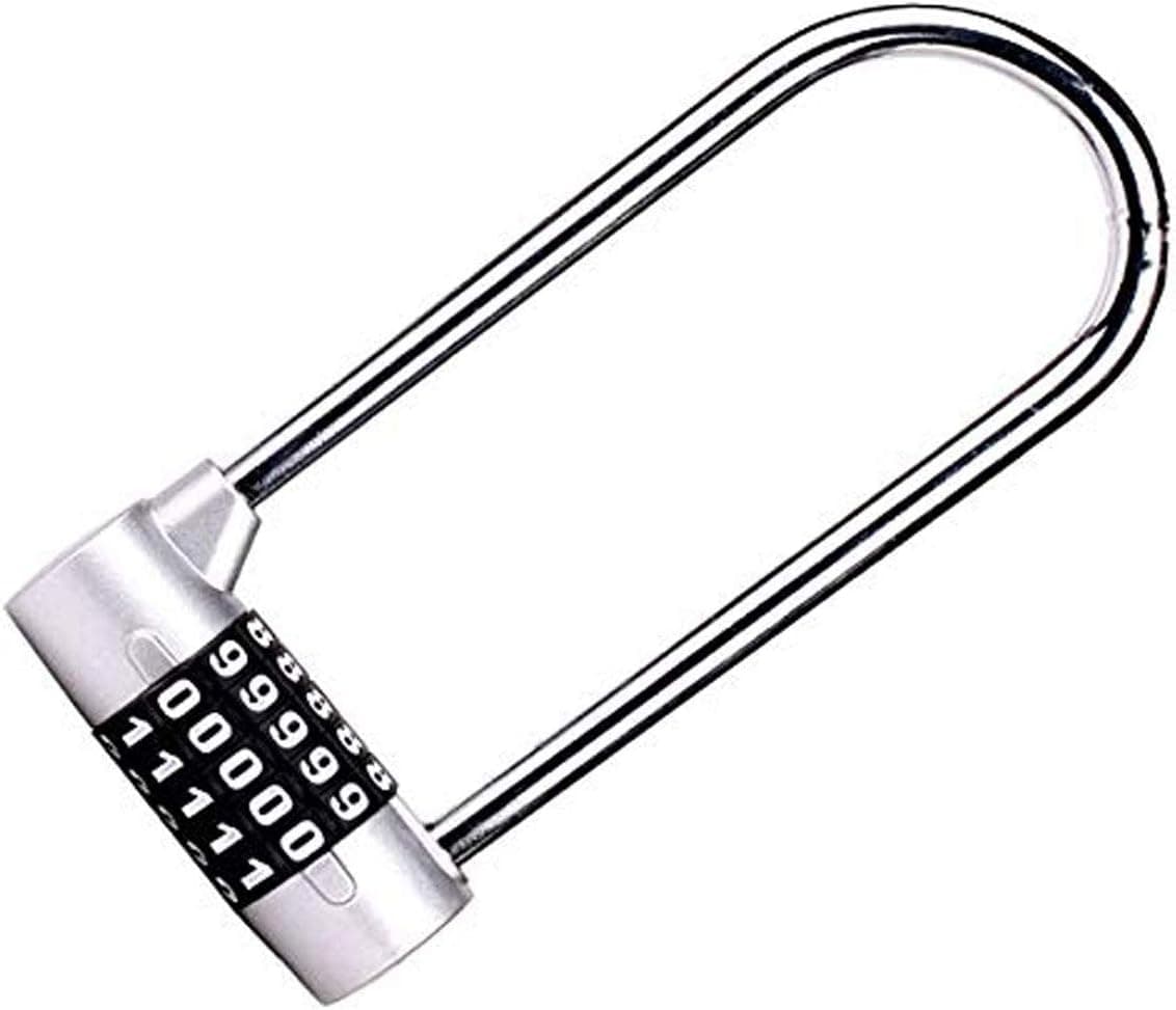 2.75" Wide 5 Position resettable U-Lock Padlock with 4.57" Long Shackle, Gym, Suitable for lockers. File cabinets, wardrobes, Fences, Sheds, Door Cabinet Locks, 1 Piece, Silver.