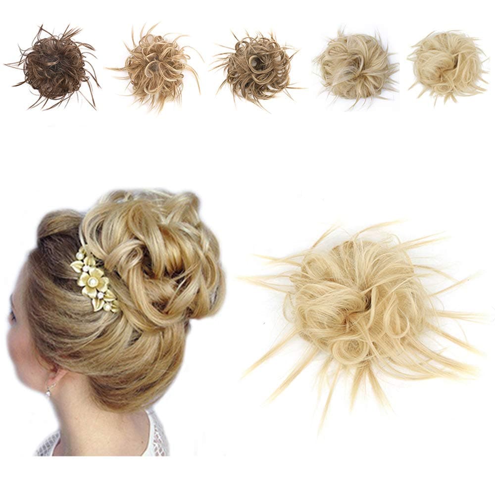 KETHBE 1pcs Messy Hair Bun Hair Pieces Extension Ponytail With Elastic Rubber Band Updo Extensions Hairpiece Synthetic Hair Scrunchies Hairpiece (Beige)
