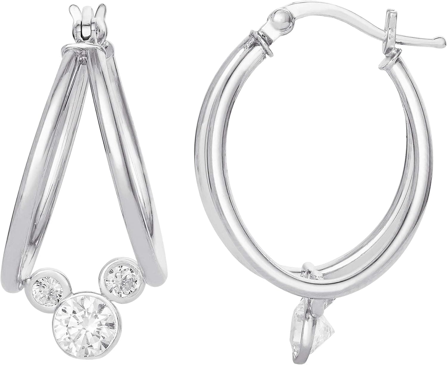 Disney Mickey Mouse Captured Hoop Earrings Sterling Silver Cubic Zirconia Jewelry for Women