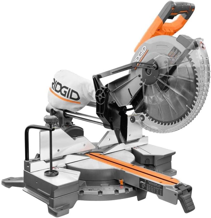 RIDGID 15 Amp Corded 12 in. Dual Bevel Sliding with 70 Deg. Miter Capacity and LED Cut Line Indicator