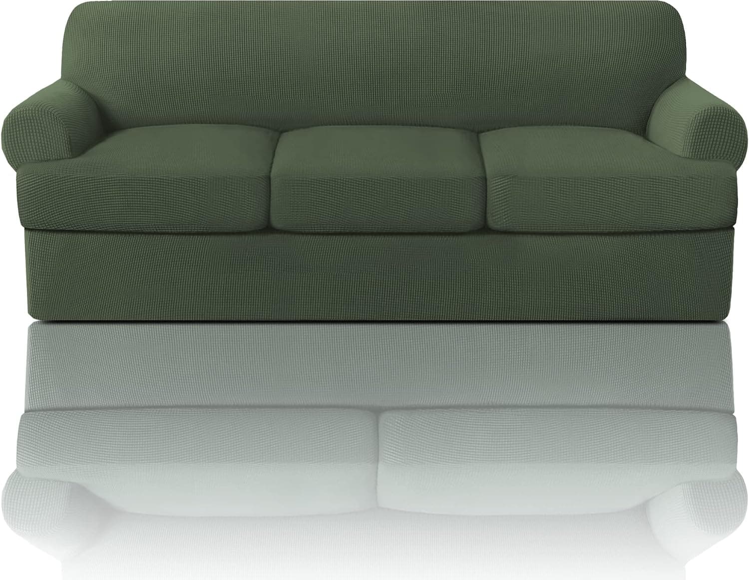 T Cushion Sofa Slipcover 4 Pieces Sofa Covers for T Cushion Sofa Soft Couch Cover Sofa Slip Covers Furniture Covers with 3 Individual T Cushion Shape Seat Covers Machine Washable, Bronze Green