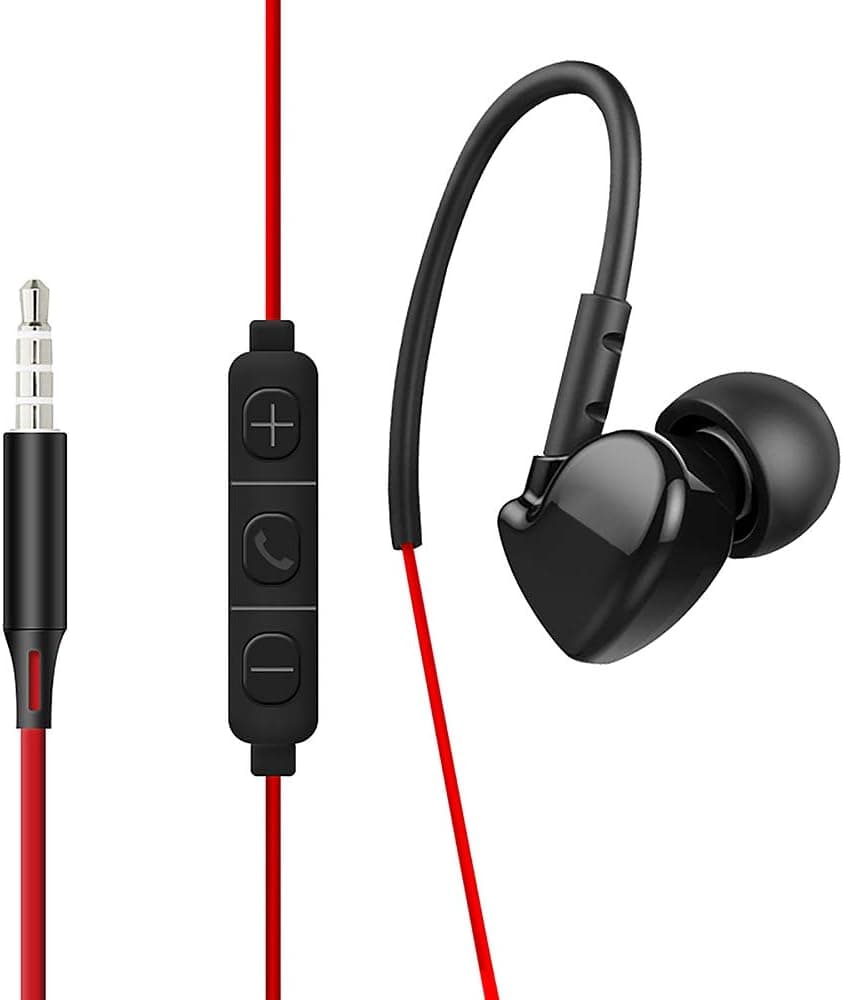 Cool Sweatproof Sport Black Earbuds Earphones,Clear Sound, Music,Increase Your Exprience Now (Red Earphone Wire)