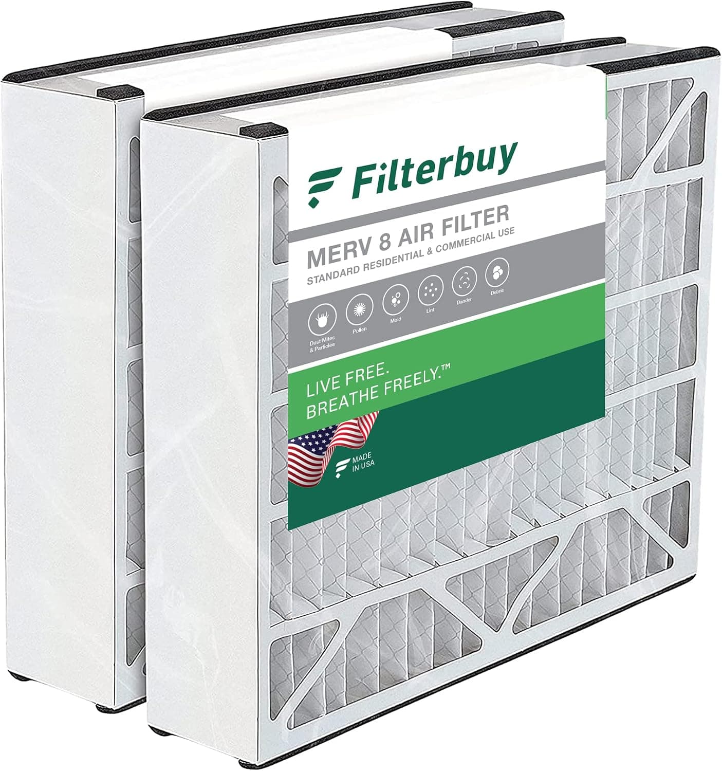 Filterbuy 20x20x5 Air Filter MERV 8 Dust Defense (2-Pack), Pleated HVAC AC Furnace Air Filters Replacement for Trion Air Bear 255649-103 (Actual Size: 19.63 x 20.63 x 4.88 Inches)
