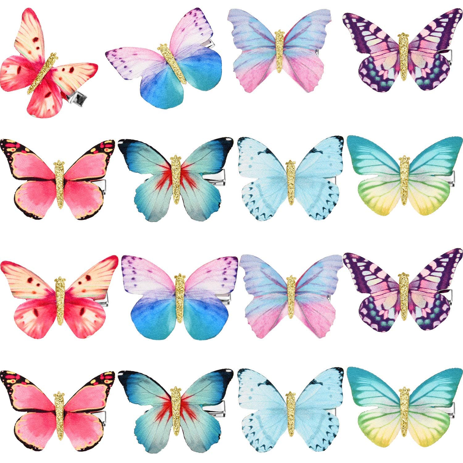 16 Pieces Butterfly Clips Baby Hair Clips Butterfly Glitter Barrette for Women Girl and Infant (Bright Style)