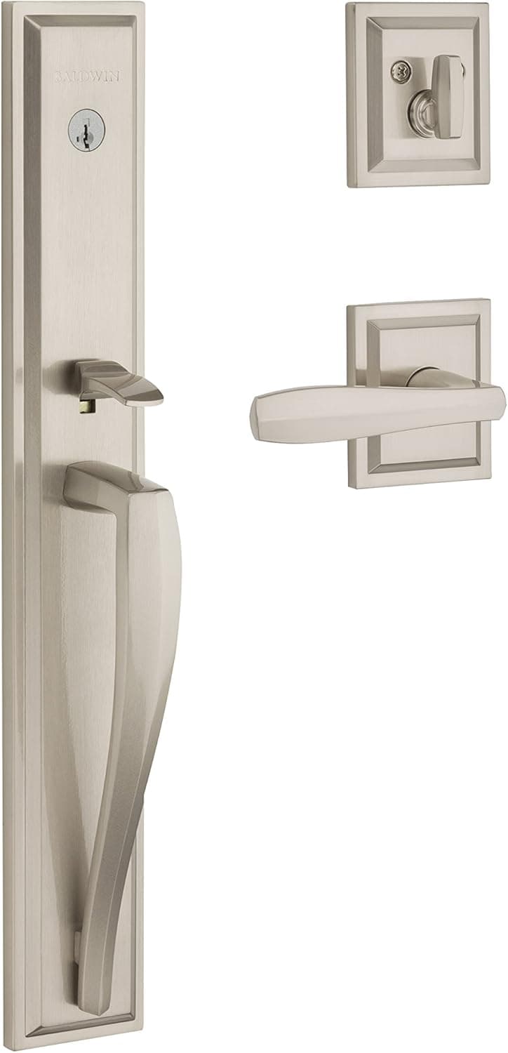 Baldwin Torrey Pines, Front Entry Handleset with Interior Lever, Featuring SmartKey Deadbolt Re-Key Technology and Microban Protection, in Satin Nickel